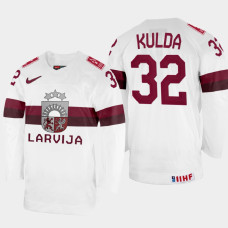 Latvijas #32 Arturs Kulda 2022 IIHF World Championship White Home Jersey