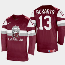 Rihards Bukarts 2022 IIHF World Championship Latvia Hockey Jersey Maroon #13 Uniform