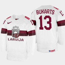 Latvijas #13 Rihards Bukarts 2022 IIHF World Championship White Home Jersey