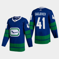 Vancouver Canucks Jonah Gadjovich #41 2021 Alternate Authentic Blue Jersey