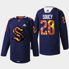 Carson Soucy Seattle Kraken Women of Hockey 2022 Navy #28 Jersey Stevie Artwork Warmup