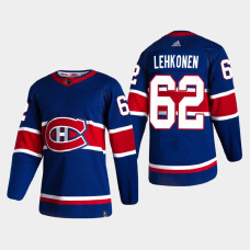 Men's Montreal Canadiens Artturi Lehkonen #62 2021 Season Reverse Retro Authentic Special Edition Blue Jersey