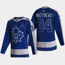 Men Toronto Maple Leafs Auston Matthews #34 2021 Season Reverse Retro Special Edition Authentic Blue Jersey