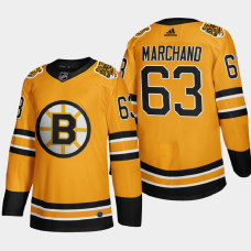 Men Boston Bruins Brad Marchand #63 2021 Season Reverse Retro Authentic Gold Jersey