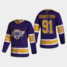 Men's Los Angeles Kings Carl Grundstrom #91 2021 Season Reverse Retro Authentic Special Edition Purple Jersey