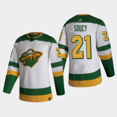 Men's Minnesota Wild Carson Soucy #21 2021 Season Reverse Retro Authentic White Jersey