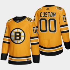 Men Boston Bruins Custom #00 2021 Season Reverse Retro Authentic Gold Jersey