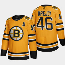 Men Boston Bruins David Krejci #46 2021 Season Reverse Retro Authentic Gold Jersey