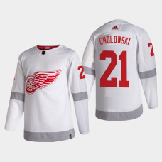 Men's Detroit Red Wings Dennis Cholowski #21 2021 Season Reverse Retro Authentic White Jersey