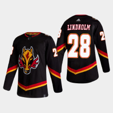 Men's Calgary Flames Elias Lindholm #28 2021 Season Reverse Retro Authentic Black Jersey