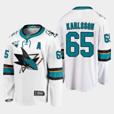 Men San Jose Sharks Erik Karlsson #65 2021 Season Reverse Retro 30th Anniversary White Jersey