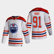 Men's Edmonton Oilers Gaetan Haas #91 2021 Season Reverse Retro Authentic Special Edition White Jersey