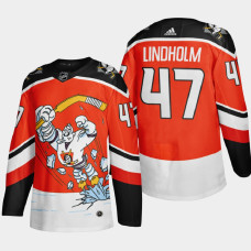 Men Anaheim Ducks Hampus Lindholm #47 2021 Season Reverse Retro Third Authentic Orange Jersey