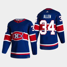 Men's Montreal Canadiens Jake Allen #34 2021 Season Reverse Retro Authentic Special Edition Blue Jersey