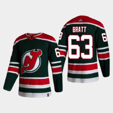 Men's New Jersey Devils Jesper Bratt #63 2021 Season Reverse Retro Authentic Special Edition Green Jersey