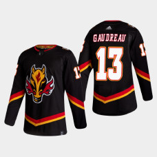 Men's Calgary Flames Johnny Gaudreau #13 2021 Season Reverse Retro Authentic Black Jersey