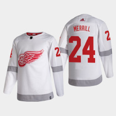 Men's Detroit Red Wings Jon Merrill #24 2021 Season Reverse Retro Authentic White Jersey