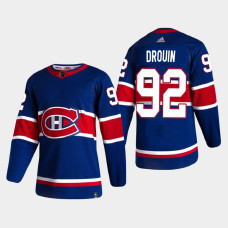 Men's Montreal Canadiens Jonathan Drouin #92 2021 Season Reverse Retro Authentic Special Edition Blue Jersey