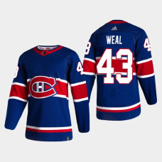 Men's Montreal Canadiens Jordan Weal #43 2021 Season Reverse Retro Authentic Special Edition Blue Jersey