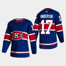 Men's Montreal Canadiens Josh Anderson #17 2021 Season Reverse Retro Authentic Special Edition Blue Jersey