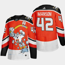 Men Anaheim Ducks Josh Manson #42 2021 Season Reverse Retro Third Authentic Orange Jersey