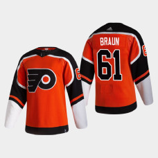 Men's Philadelphia Flyers Justin Braun #61 2021 Season Reverse Retro Authentic Pro Special Edition Orange Jersey