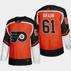 Men Philadelphia Flyers Justin Braun #61 2021 Season Reverse Retro Fourth Authentic Orange Jersey