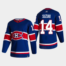 Men's Montreal Canadiens Nick Suzuki #14 2021 Season Reverse Retro Authentic Special Edition Blue Jersey