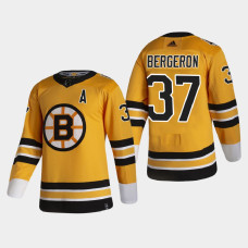 Men's Boston Bruins Patrice Bergeron #37 2021 Season Reverse Retro Authentic Pro Special Edition Gold Jersey