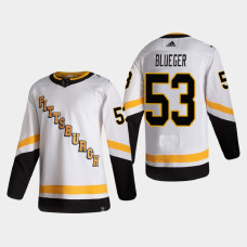 Men's Pittsburgh Penguins Teddy Blueger #53 2021 Season Reverse Retro Authentic Pro Special Edition White Jersey