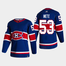 Men's Montreal Canadiens Victor Mete #53 2021 Season Reverse Retro Authentic Special Edition Blue Jersey