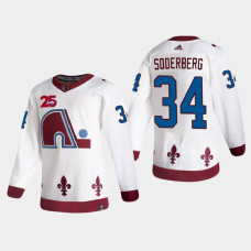 Men's Colorado Avalanche Carl Soderberg #34 2021 Season Reverse Retro Authentic White Jersey