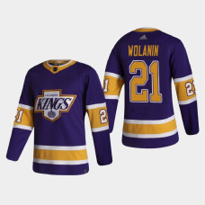 Men's Los Angeles Kings Christian Wolanin #21 2021 Season Reverse Retro Authentic Purple Jersey