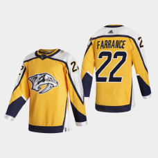 Men's Nashville Predators David Farrance #22 2021 Season Reverse Retro Authentic Gold Jersey