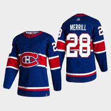 Men's Montreal Canadiens Jon Merrill #28 2021 Season Reverse Retro Authentic Blue Jersey