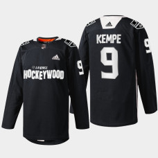 Los Angeles Kings Adrian Kempe #9 Hockey Wood Black 2022 Jersey Warm-Up