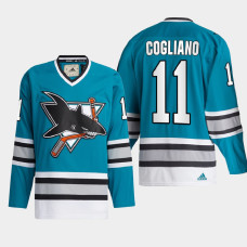 San Jose Sharks Andrew Cogliano #11 Team Classics Teal 2022 Jersey Authentic