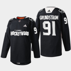 Los Angeles Kings Carl Grundstrom #91 Hockey Wood Black 2022 Jersey Warm-Up