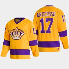 Los Angeles Kings Lias Andersson #17 Team Classics Gold 2022 Jersey Throwback