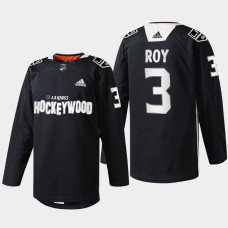 Los Angeles Kings Matt Roy #3 Hockey Wood Black 2022 Jersey Warm-Up