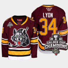 Men Chicago Wolves Alex Lyon #34 2022 Calder Cup Champs AHL Burgundy Jersey