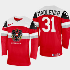 David Madlener 2022 IIHF World Championship Austria Hockey Jersey Red #31 Uniform