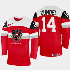 Kilian Zundel 2022 IIHF World Championship Austria Hockey Jersey Red #14 Uniform