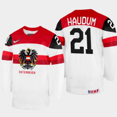 Lukas Haudum 2022 IIHF World Championship Austria Hockey Jersey White #21 Uniform