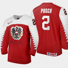 Men Austria Team Bernhard Posch #2 2021 IIHF World Junior Championship Away Red Jersey