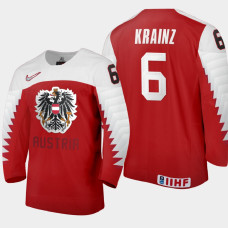 Men Austria Team Clemens Krainz #6 2021 IIHF World Junior Championship Away Red Jersey