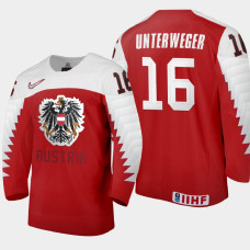 Men Austria Team Dominik Unterweger #16 2021 IIHF World Junior Championship Away Red Jersey