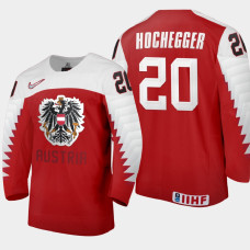 Men Austria Team Fabian Hochegger #20 2021 IIHF World Junior Championship Away Red Jersey