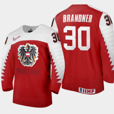 Men Austria Team Jakob Brandner #30 2021 IIHF World Junior Championship Away Red Jersey