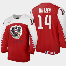 Men Austria Team Jonas Kutzer #14 2021 IIHF World Junior Championship Away Red Jersey